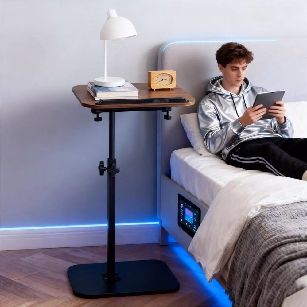 FLAVORA 360 Degree Rotating and Height Adjustable Sofa Side Table in Brown – 5