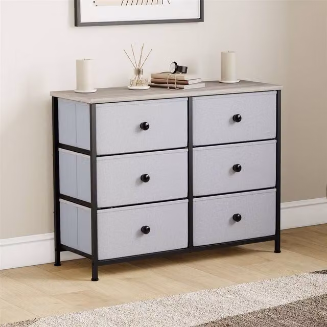 FORGEVIO 6 Drawer Fabric Chest in Grey – 1