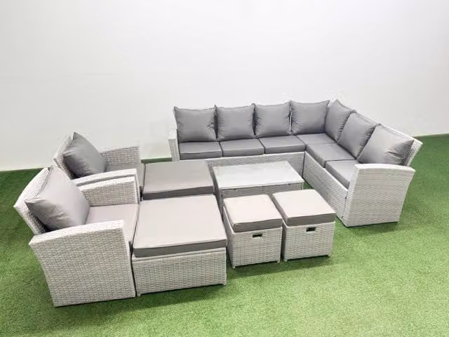 Fimous Garden 12 Seater Outdoor Rattan Furniture Set in Light Grey