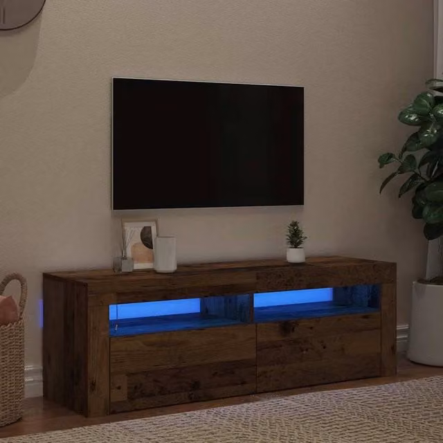 Berkfield Home TV Cabinet with LED Lights in Old Wood Brown, W/D/H: 120 x 35 x 40 cm – 1