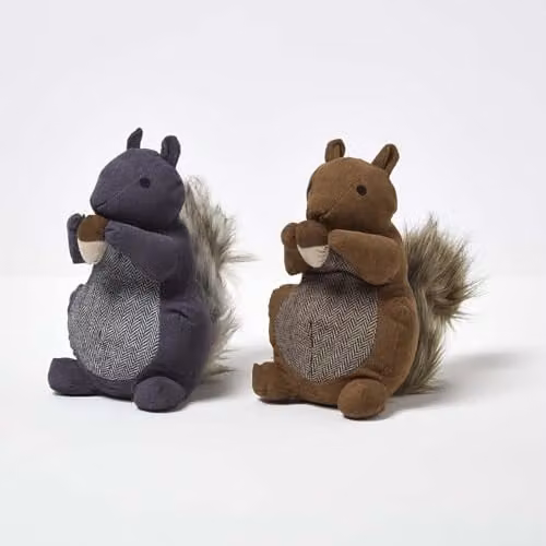 HOMESCAPES Decorative Squirrel Weighted Door Stops, Set of 2, Brown and Grey – 1