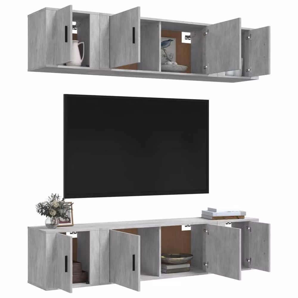 Berkfield Home 6 Piece Modern Concrete Grey Engineered Wood TV Cabinet Set – 3