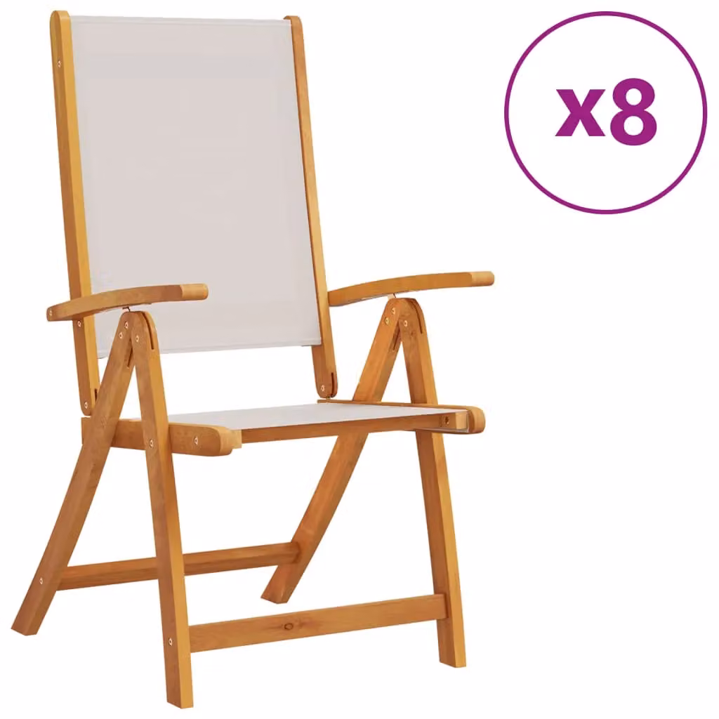 Berkfield Home Set of 8 Folding Garden Chairs in Brown Acacia Wood and Textilene – 2