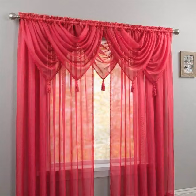 Luxury Living 5 Piece Set of Soft Sheer Voile Swag Curtains with Tassels in Pink, Width: 56 cm, Drop: 45 cm – 1