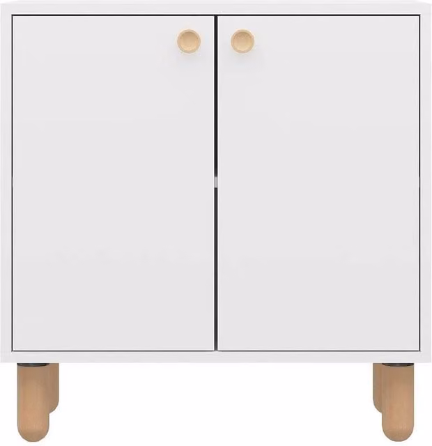 CALICOSY LINA Small 2-Door Sideboard with Solid Beech Legs in White