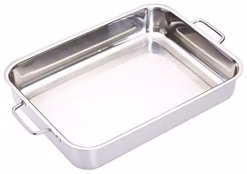 MasterClass Stainless Steel Rectangular Roasting Tin in Silver, W: 27 cm, D: 37 cm, H: 6.5 cm