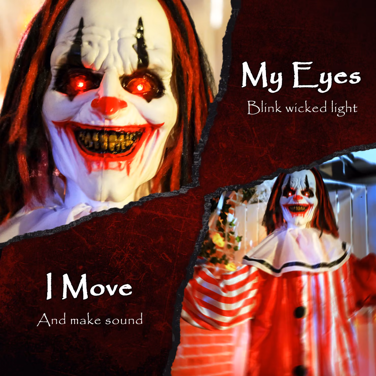 Outsunny 165 cm Life Size Animated Halloween Clown with Red Light Up Eyes and Sound Activated Moving Body – 4