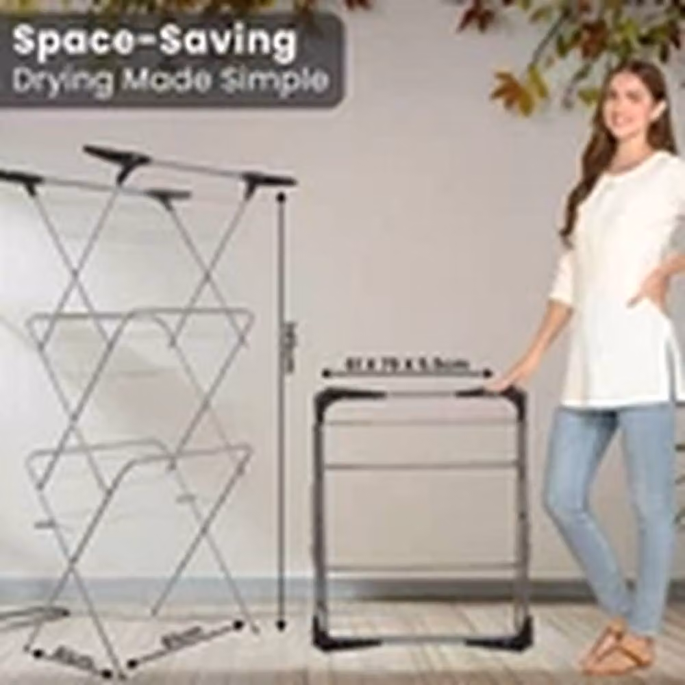 EONLION Foldable 3 Tier Steel Clothes Laundry Airer Drying Rack in Silver – 2