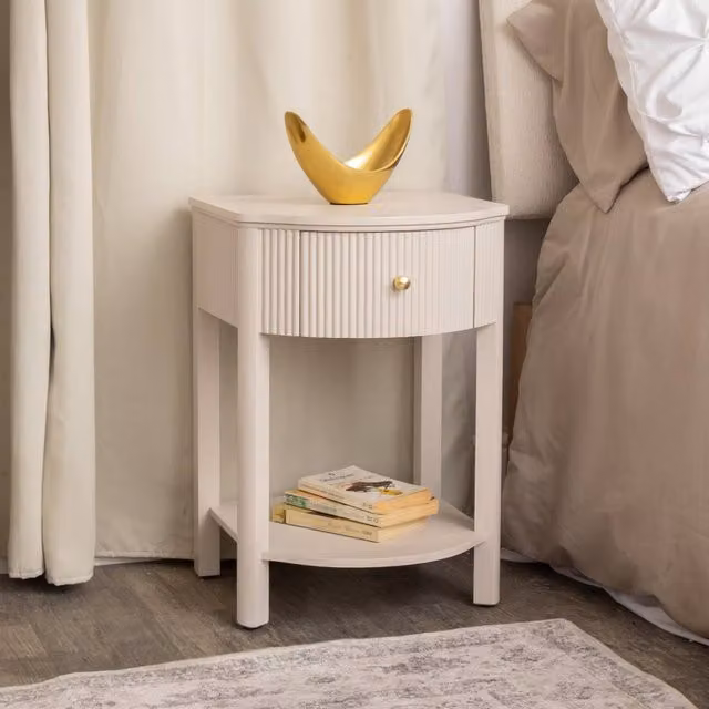 Melody Maison Reeded One Drawer Bedside Table in Willow Taupe Grey