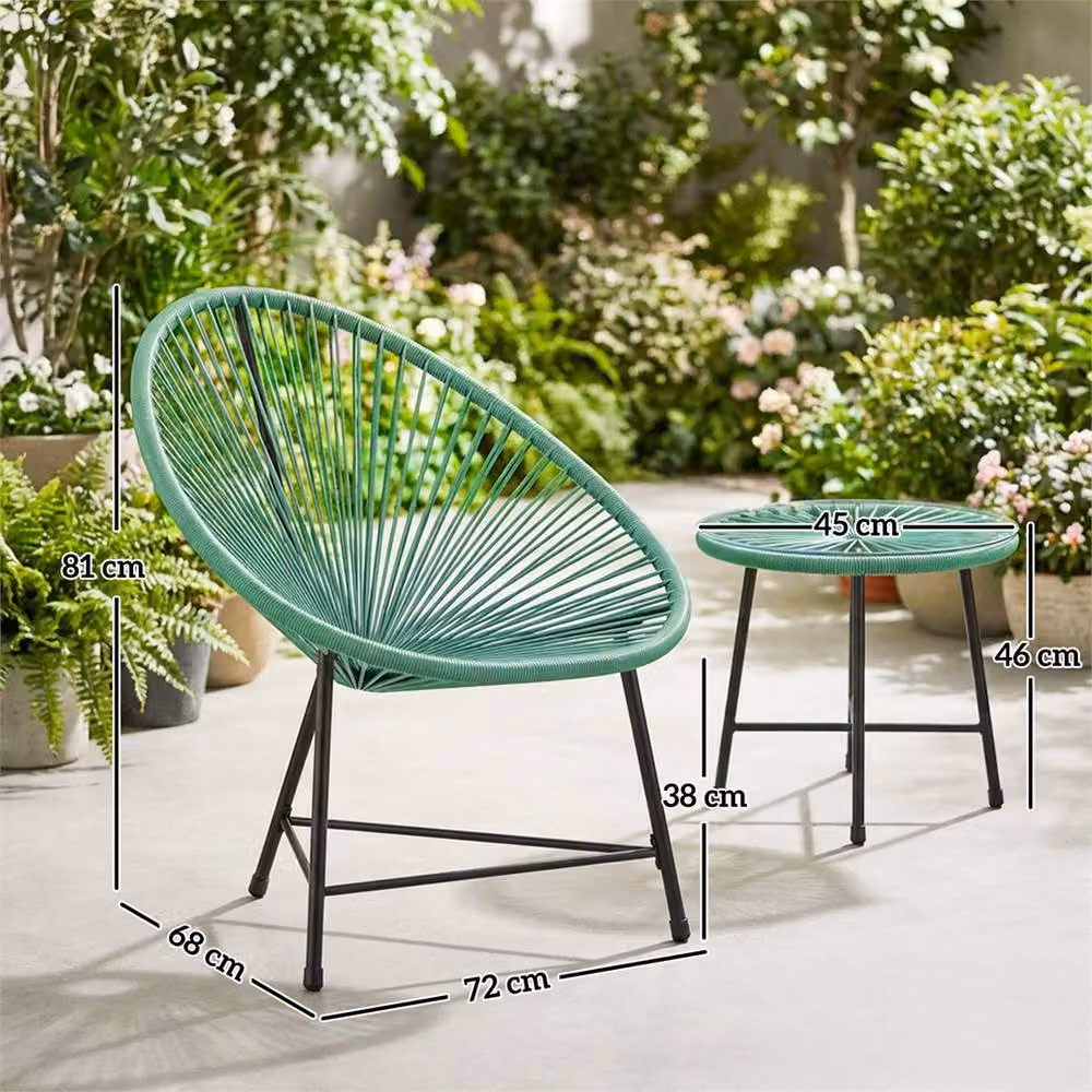 Nordara Green Rattan Garden Bistro Set with Cushions W: 100 cm, D: 60 cm – 2