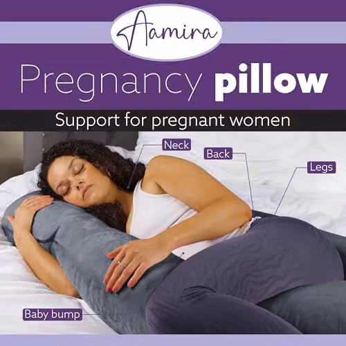 Aamira J Shaped Memory Foam Pregnancy Maternity Pillow with Velvet Cover, Grey, W/D/H: 140 x 70 x 20 cm – 2