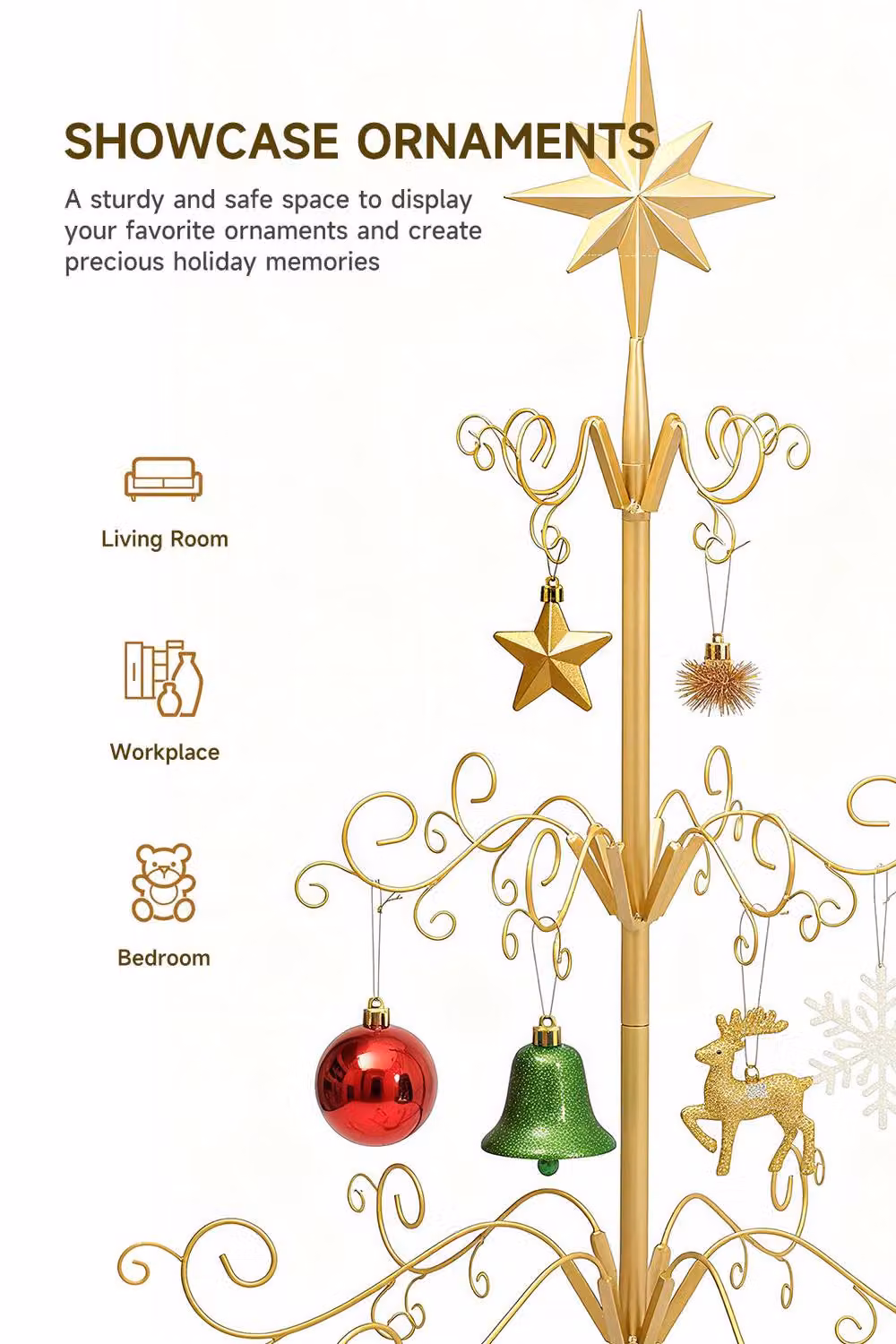 Living and Home Gold Metal Christmas Tree Holiday Ornament Display Stand with Star Top, Small – 2