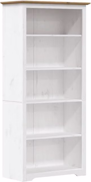Berkfield Home BODO 5-Tier Bookcase in White and Brown Solid Pine Wood, W/D/H: 80 x 38 x 180 cm