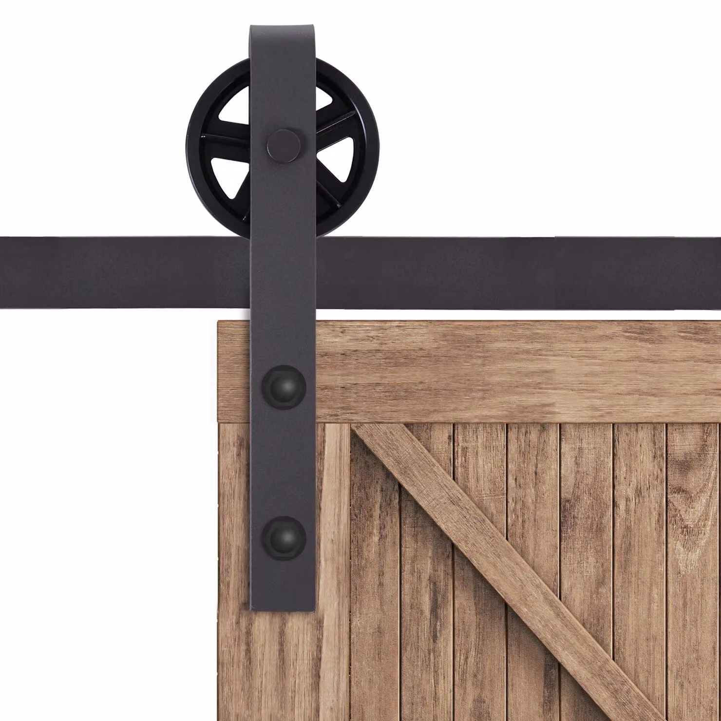 HOMCOM Sliding Barn Door Hardware Kit with Gear Roller Hanger Rail in Brown and Black Steel – 4