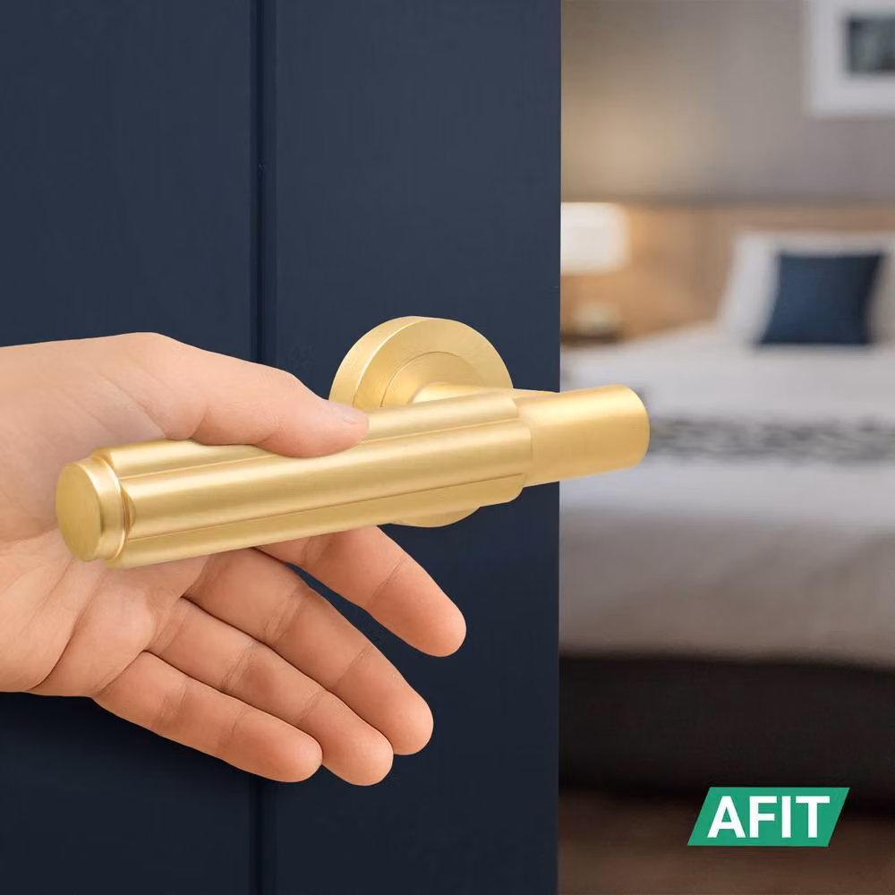 AFIT Satin Brass Fire Door Handle Latch Set with Gold Hinges, W/D/H: 15 x 15 cm – 4