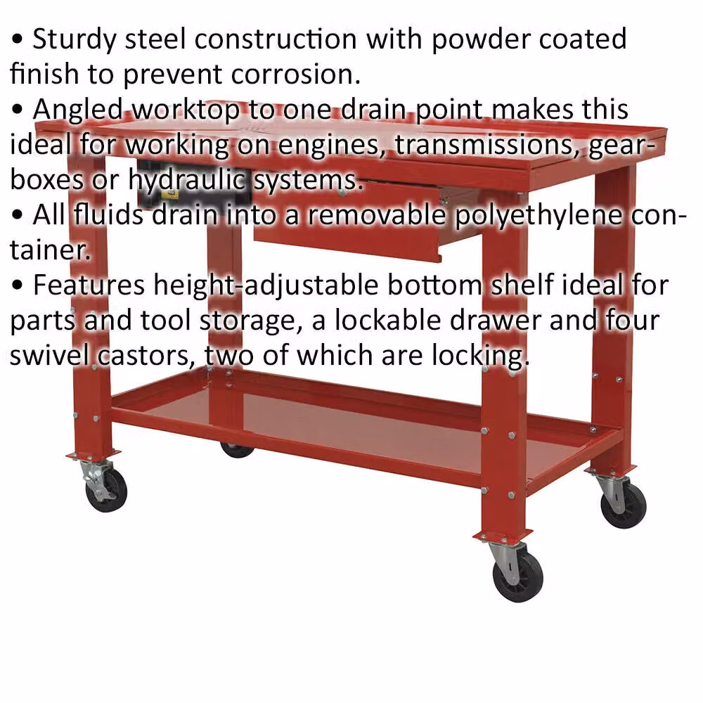 Loops Red Rollable Mobile Engine Repair Workbench with Fluid Drainage System and Lockable Drawer, W/D/H: 250 x 120 x 87.2 cm – 2