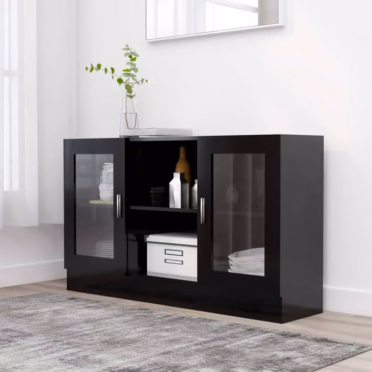 Berkfield Home Vitrine Cabinet in Black with Glass Doors and Internal Shelves, W/D/H: 120 x 30.5 x 70 cm