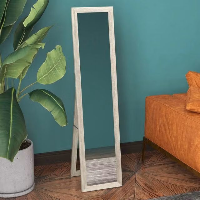 HOMCOM Full Length Farmhouse Mirror in Grey, Hanging or Freestanding Rectangular Wood and Glass Design