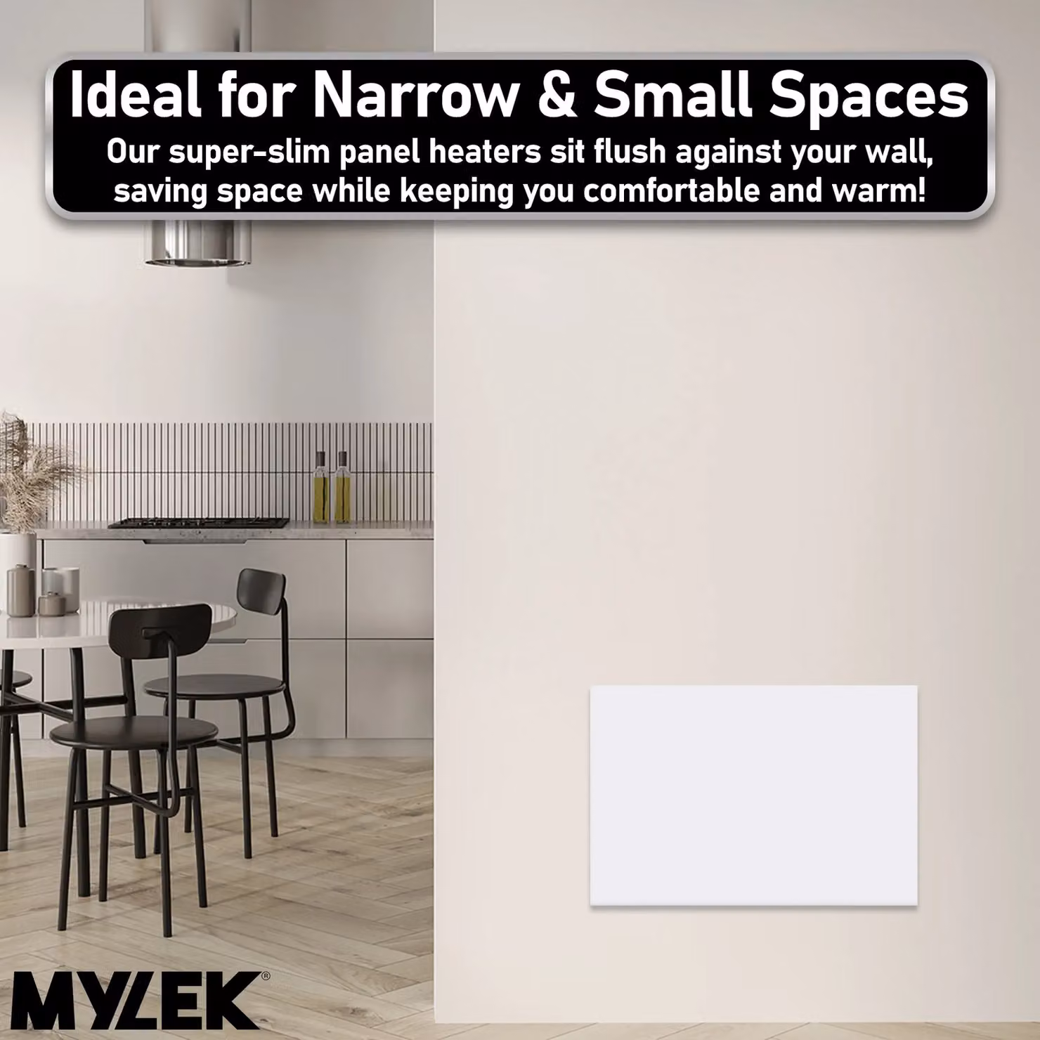 MYLEK 1.2kW Slimline Electric Panel Convector Heater with WiFi App Control, White, Wall Mounted – 3
