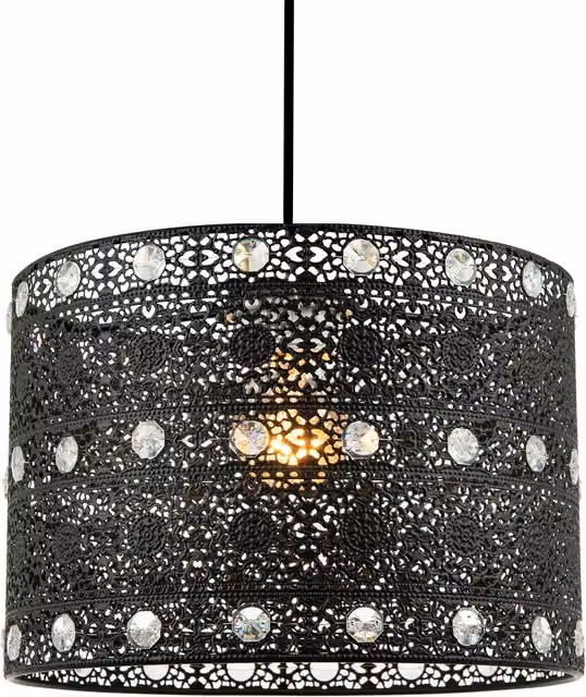 Happy Homewares Moroccan Style Chandelier Pendant Light Shade in Black and Transparent with Clear Beads, Diameter: 24 cm – 6