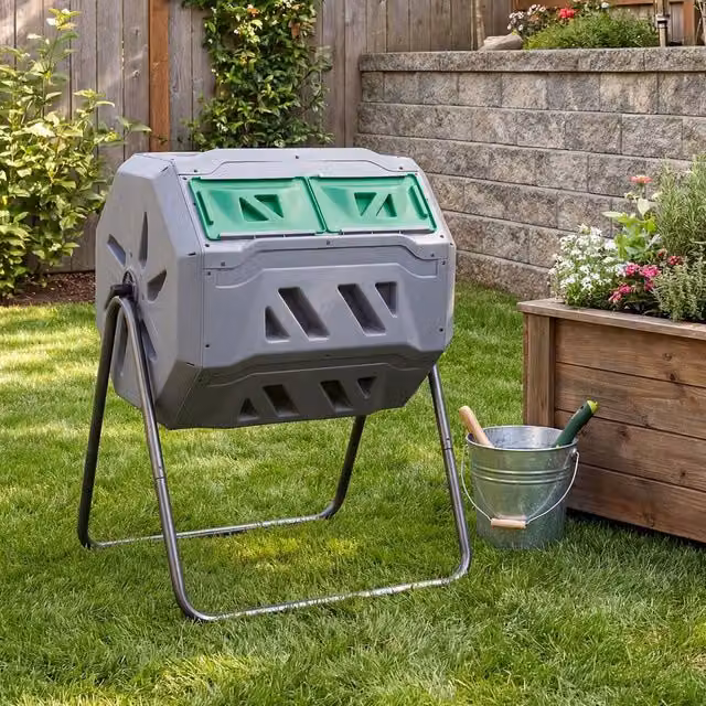 Costway Dual Chamber Compost Tumbler 160L High Volume Compost Bin in Grey and Multicolour