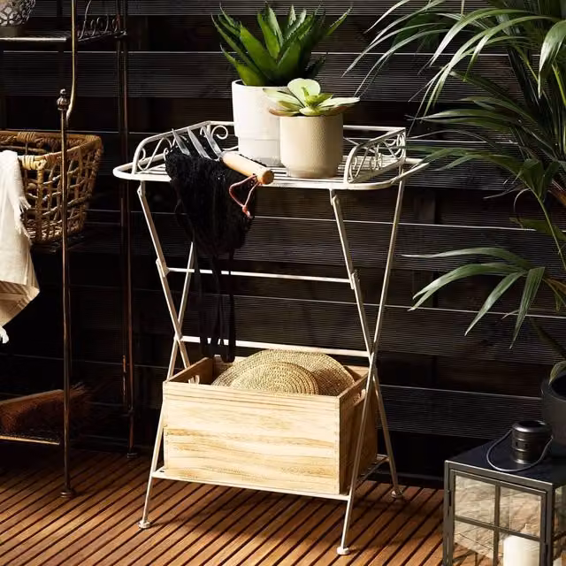 Wyld and Coco Victorian White Metal Folding Side Table W: 40 cm, D: 35 cm, H: 40 cm