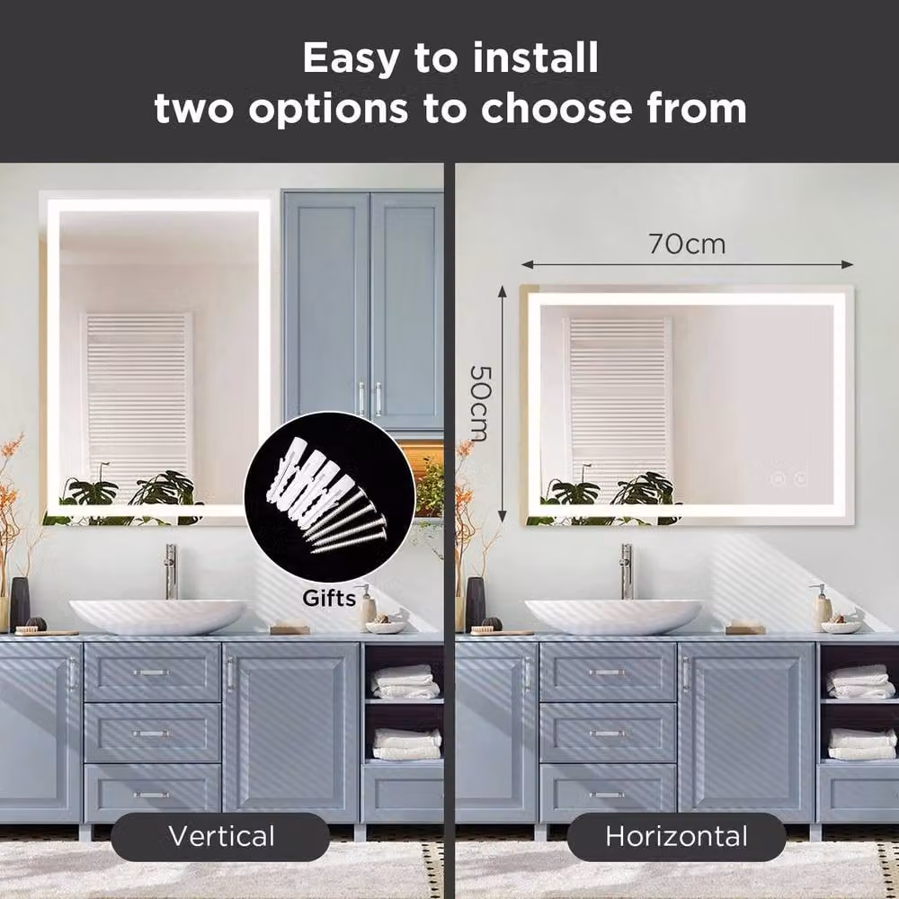 Resmo Sleek LED Bathroom Mirror in White with Anti-Fog and Dimmable 3-Colour Lighting, W: 50 cm, H: 70 cm – 5