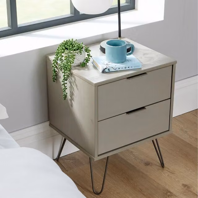 Home Source Acadia 2 Drawer Bedside Table in Grey Wash