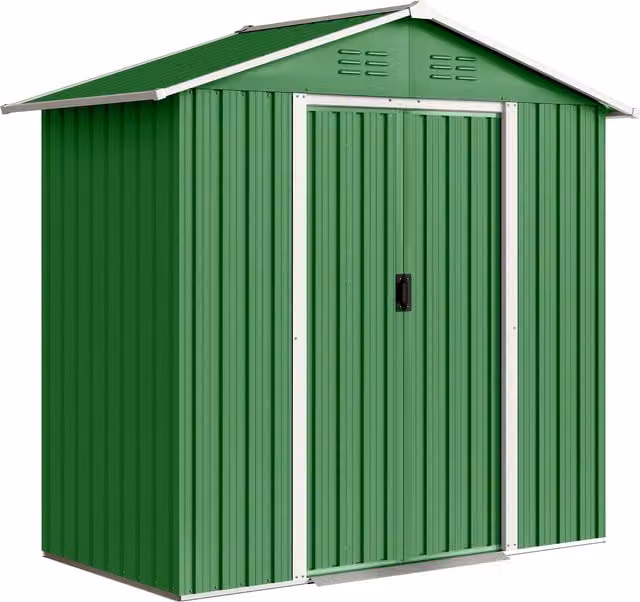 Outsunny Green Metal Garden Storage Shed with Sliding Doors and Side Vent