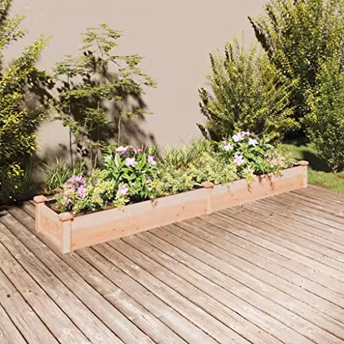 vidaXL Brown Wooden Raised Bed with Liner, W: 240 cm, D: 45 cm, H: 25 cm – 2