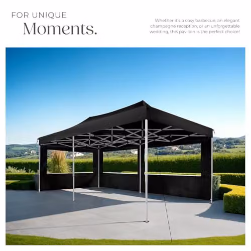 tectake Folding Pop Up Gazebo with Aluminium Frame and 4 Sidewalls with Windows, Black, W: 600 cm, D: 300 cm, H: 280 cm – 8