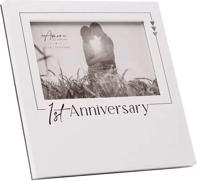 Juliana Amore White and Silver Rectangular Single Metal Tabletop Photo Frame for Wedding or Anniversary Gifts, W/H: 15.24 x 15.24 cm
