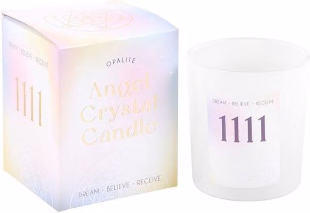 KDMD 1111 Angel Number Crystal Chip Tabletop Candle in White