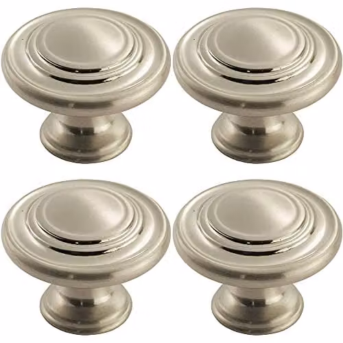 Loops 4 Pack Round Ringed Pattern Door Knobs in Brushed Silver