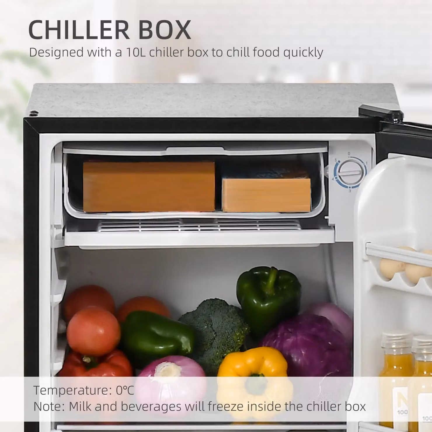 HOMCOM 91 Litre Freestanding Under Counter Fridge with Chiller Box, Black, Width: 47.5 cm – 4