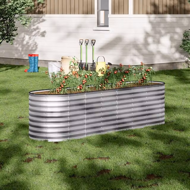 Breeins Oval Galvanised Steel Raised Garden Bed, Silver, Height: 80 cm