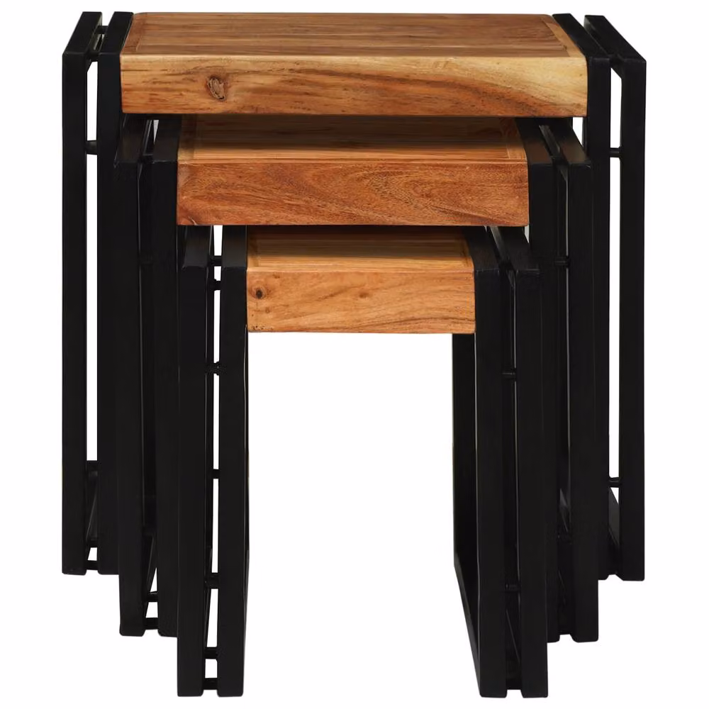 Berkfield Home Nesting Tables, Set of 3 Solid Acacia Wood Tables in Brown and Black – 4