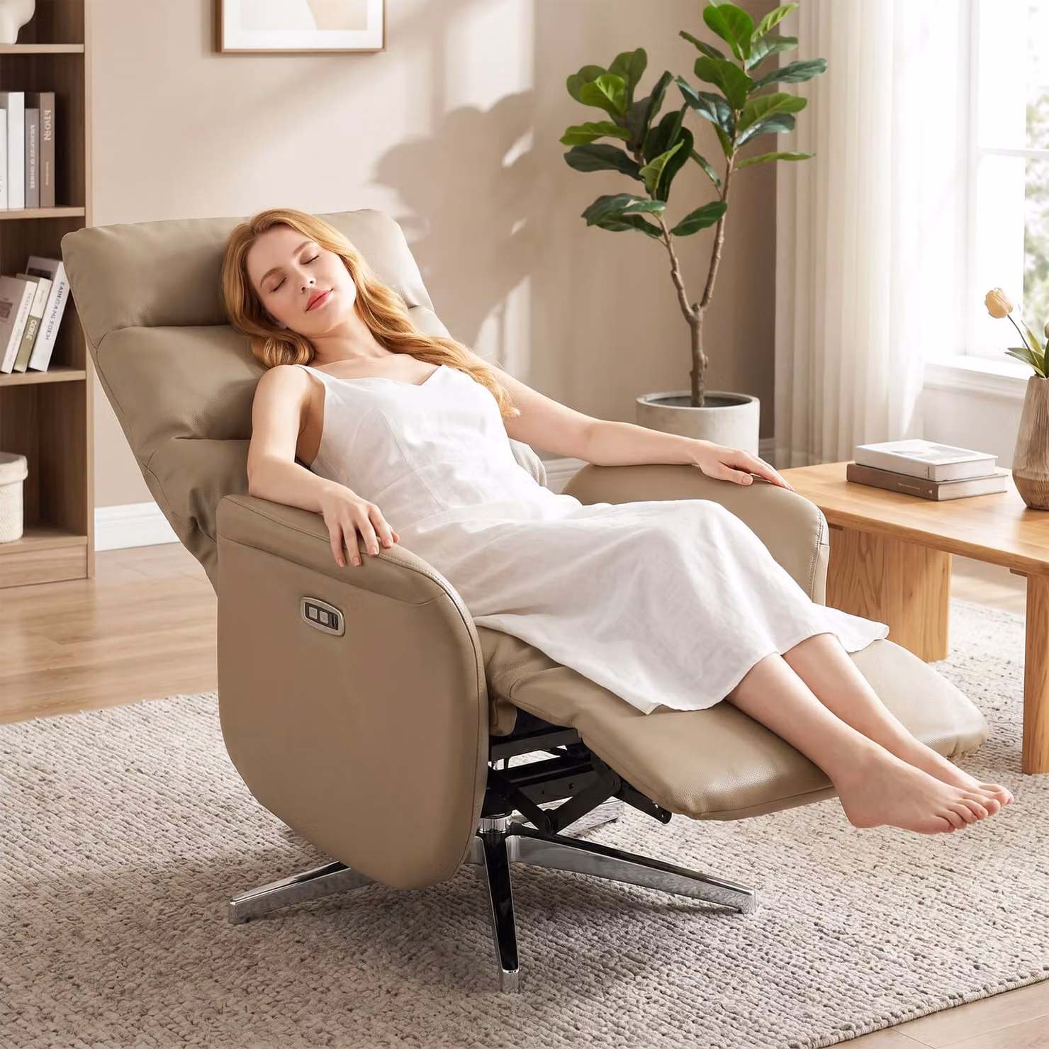 HOMCOM Brown Swivel Electric Power Recliner Chair with USB and Type C Ports – 2
