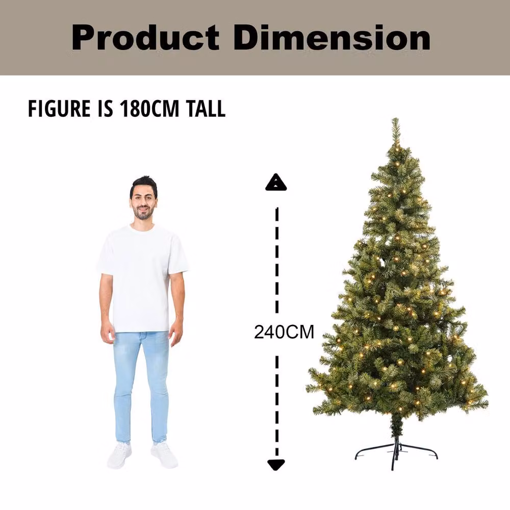 Shatchi Green Alaskan Pine Christmas Tree with Warm White LEDs, 8ft – 4