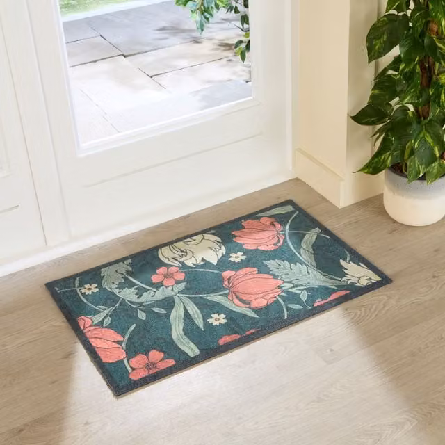 Artsy Mats William Morris Rose Floral Washable Non-Slip Indoor Doormat, Green, W: 80 cm, D: 50 cm