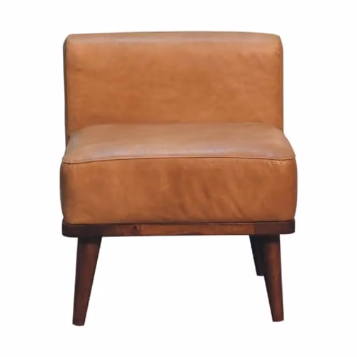 Artisan Furniture Scandinavian Mango Wood and Brown Leather Footstool with Backrest W/D/H: 60 x 50 x 50 cm – 2