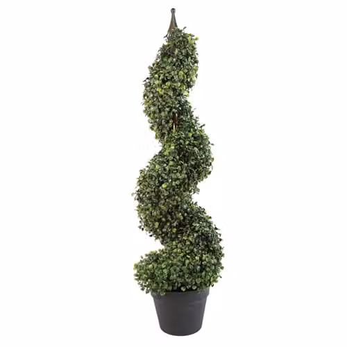 Leaf Design UK Pair of Artificial Green Boxwood Spiral Topiary Tower Trees, Height: 90 cm – 3