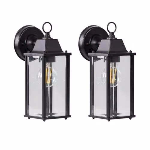 First Choice Lighting Chatham Set of 2 Black and Transparent Glass Outdoor Wall Lantern Lights – 5