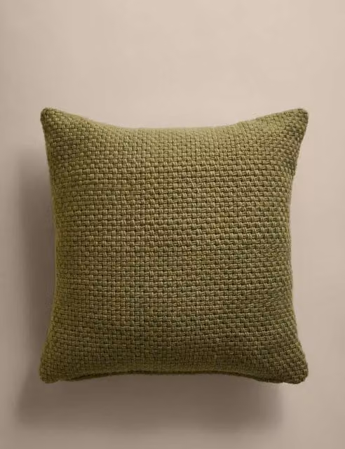 M&S Pure Wool Basket Weave Square Cushion in Dark Green