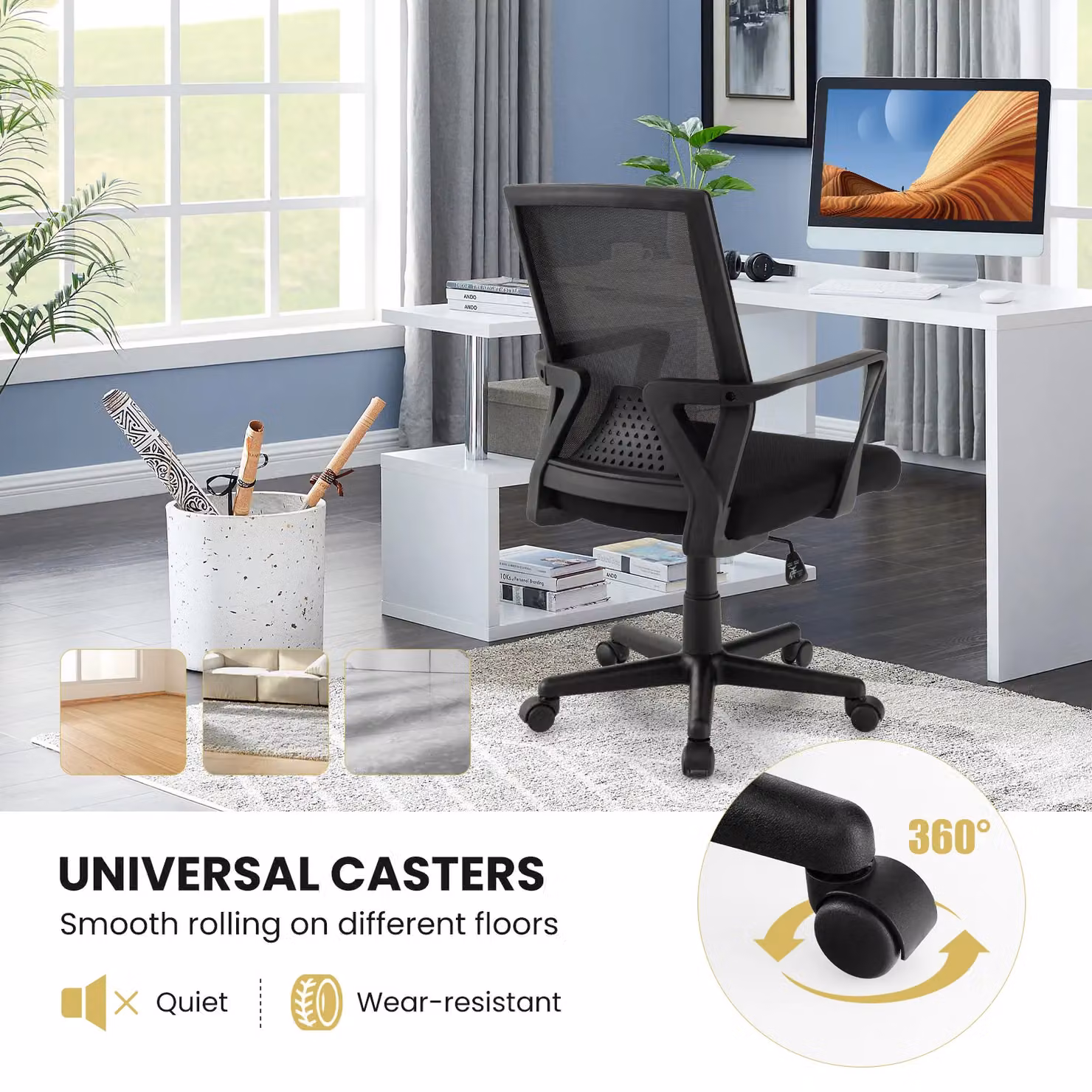 Gymax Ergonomic Home Office Desk Chair with Lumbar Support and Armrests in Black – 7