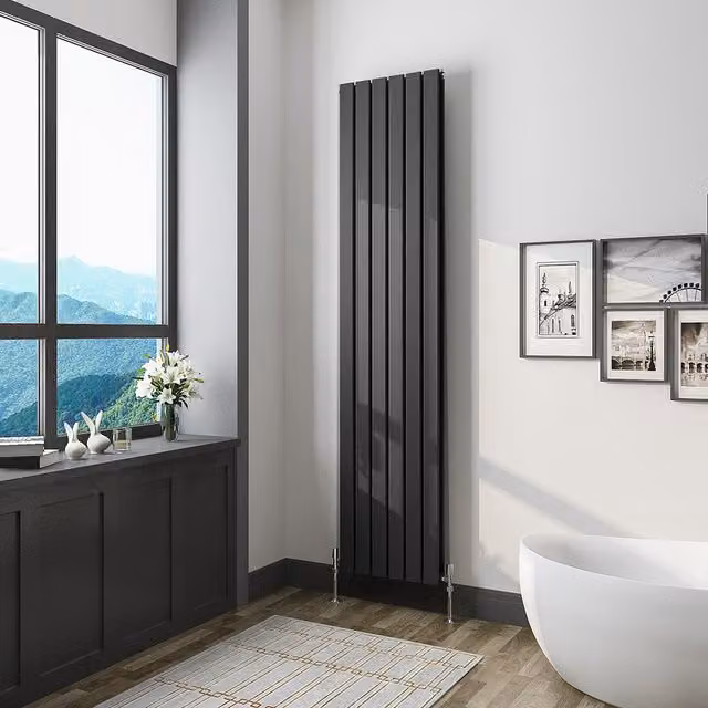 AicaBathroom Vertical Flat Panel Steel Radiator in Black, H 180 cm x W 40.8 cm x D 40.8 cm