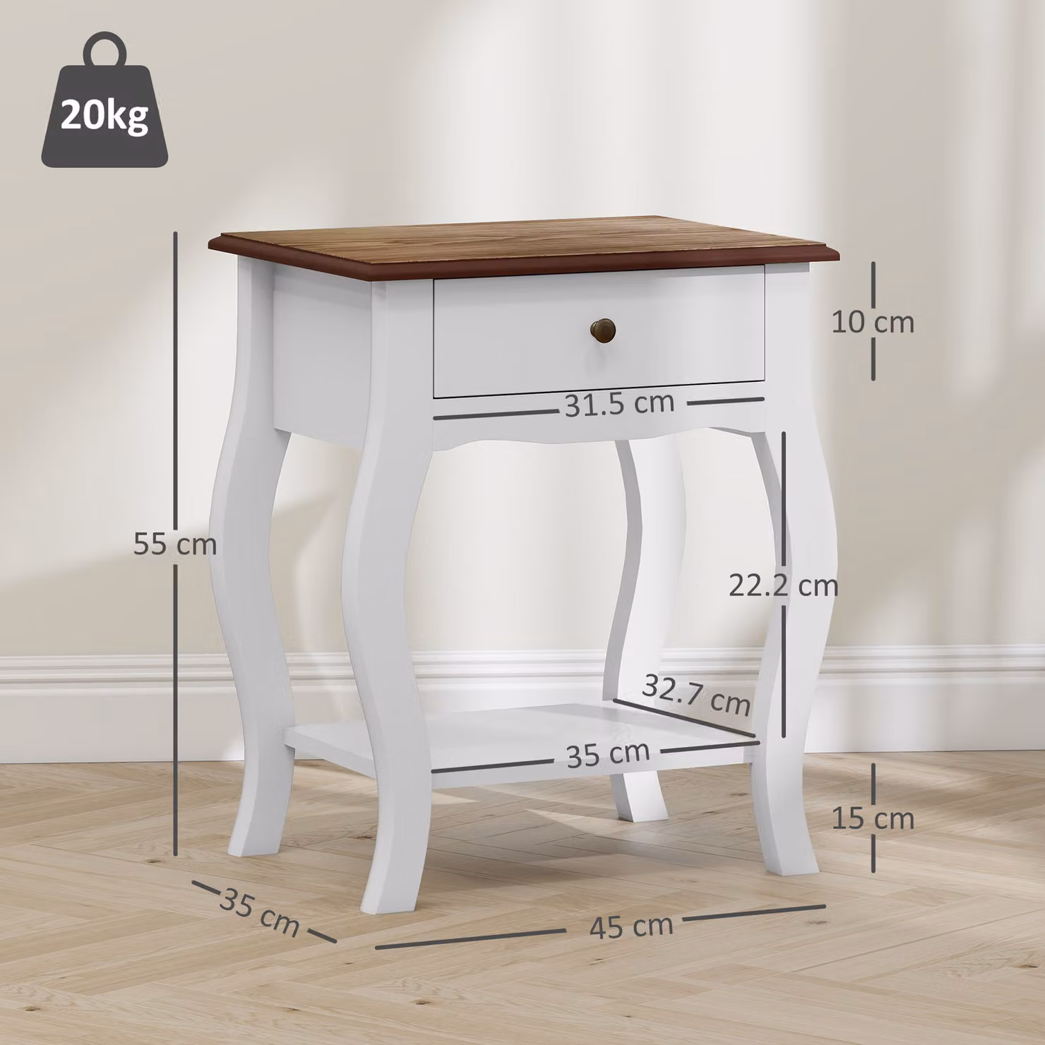HOMCOM Set of 2 French Style Bedside Tables with Drawers and Open Shelves, White – 2
