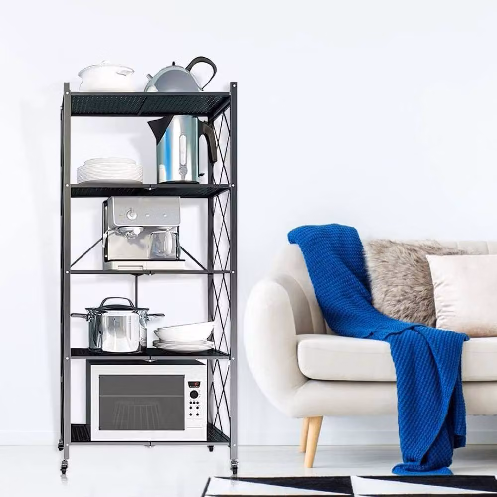 Hygrad Built to Survive 5 Tier Black Metal Multifunctional Foldable Portable Free Standing Storage Shelf Rack, W/D/H: 71.5 x 36.5 x 163 cm – 4