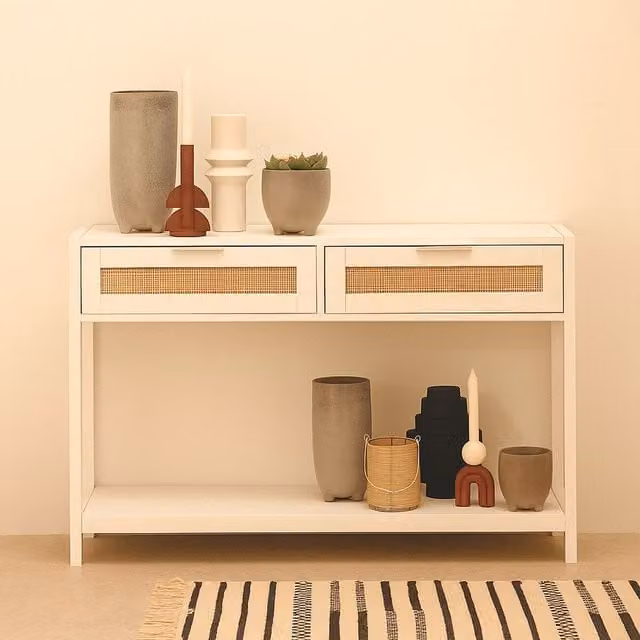 Orsina Rustic White Wood Console Table with Drawers
