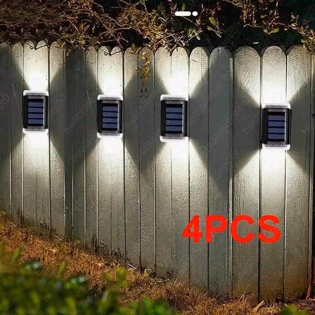 Hinsinc Set of 4 Solar Powered LED Wall Lights in Black with Warm White Up and Down Lighting – 1